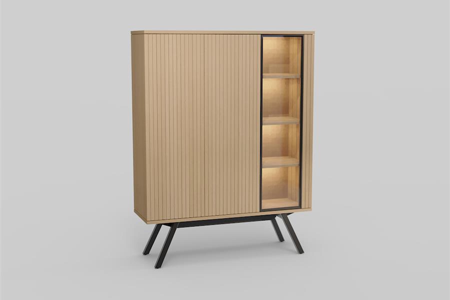 Vitrine-3-deurs op sokkel - Theuns Eiken meubels